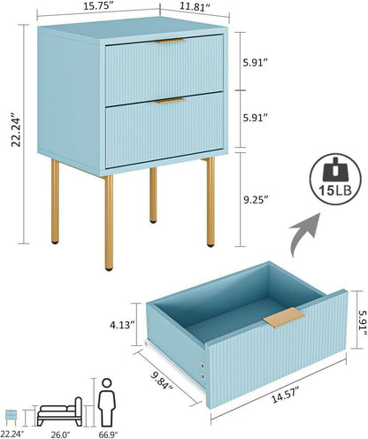 Nachtschrank mit 2 Schubladen und goldenen