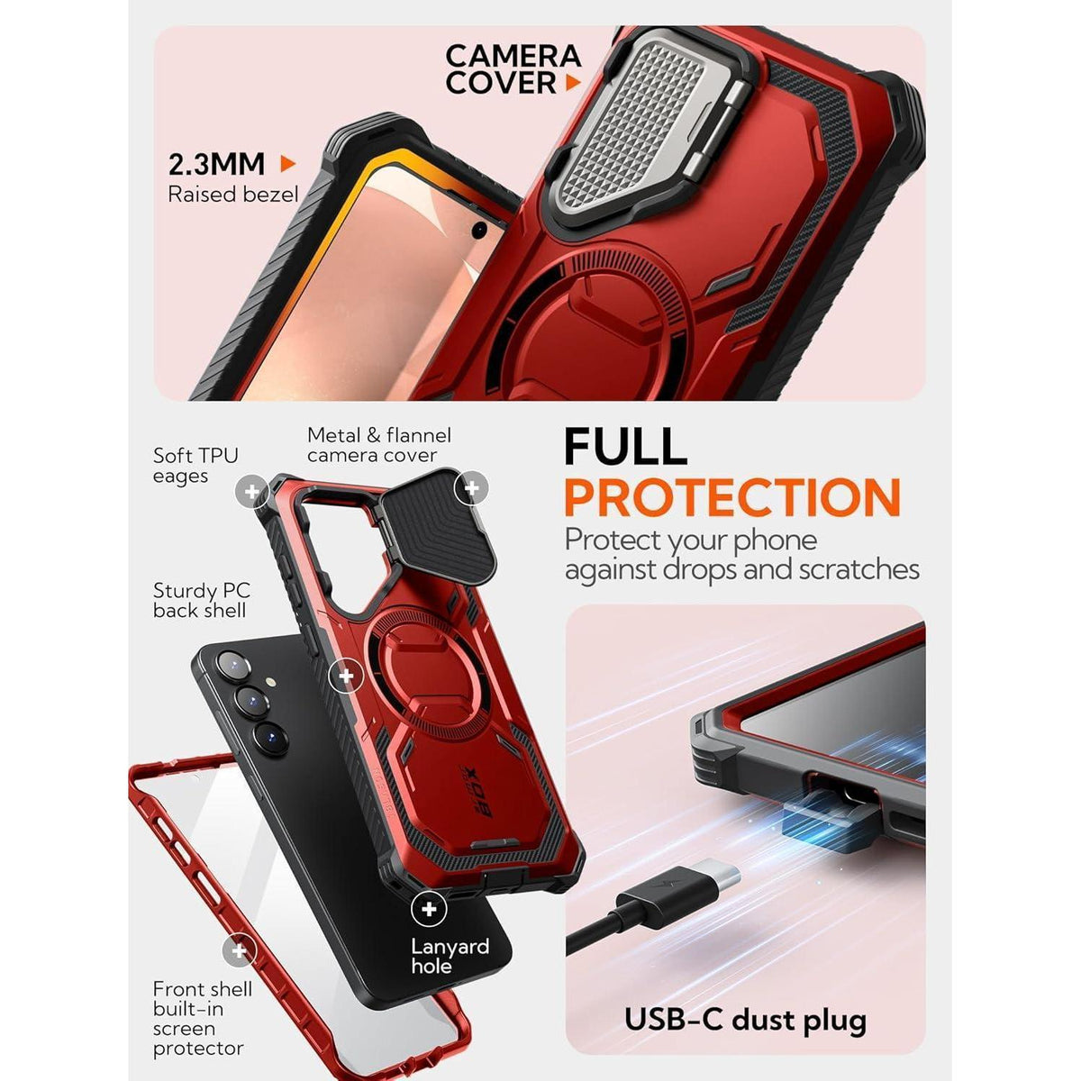 Samsung Galaxy S25 Hülle Rot mit MagSafe & Kameraschutz