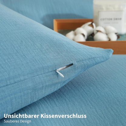 Doppelte Muslin Bettwäsche Petrol 155x220 cm - 3-teilig