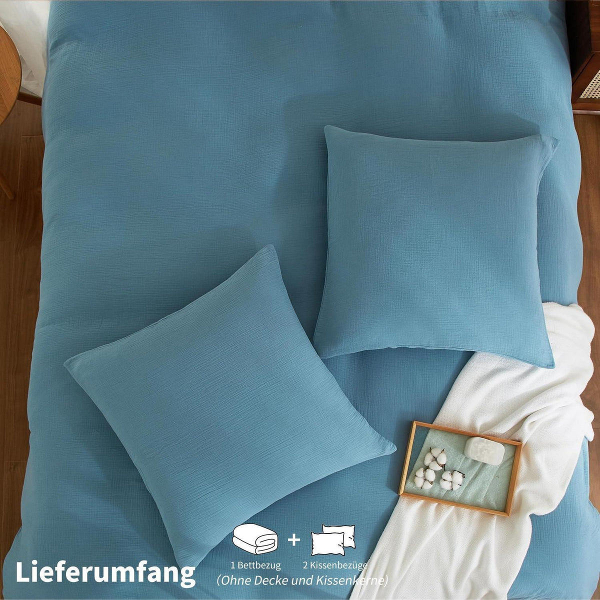 Doppelte Muslin Bettwäsche Petrol 155x220 cm - 3-teilig