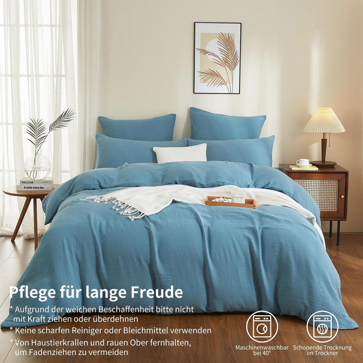 Doppelte Muslin Bettwäsche Petrol 155x220 cm - 3-teilig