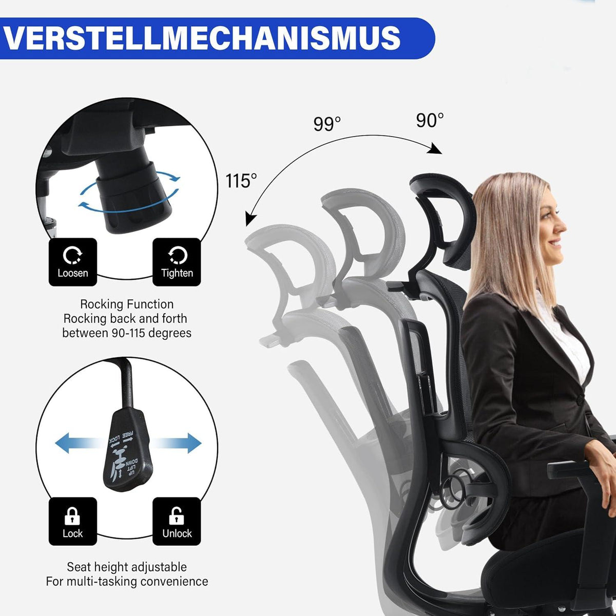 Fantasylab 3D Bürostuhl 200KG Großes 4D Armlehnen Schreibtischstuhl