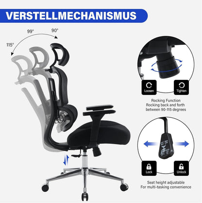 Ergonomischer Bürostuhl 200KG Großes 3D Weiches Kissen 4D Armlehnen