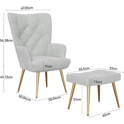 Loungesessel mit Hocker, Samt Grau – Modernes Wohnzimmer Sofa