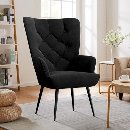 Moderner Loungesessel mit Samt & Metallfüßen – Schwarz