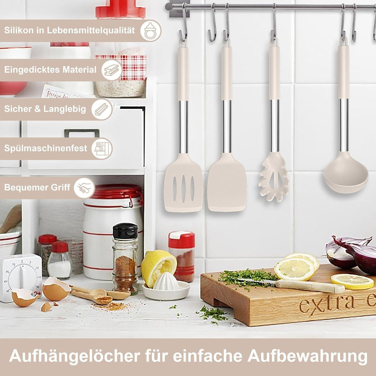 Küchenhelfer Set 7-teilig Khaki Silikon Hitzebeständig