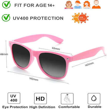 6er Neon Bunte Sonnenbrillen Set Vintage Retro Party Brille UV-Schutz - Damen Herren