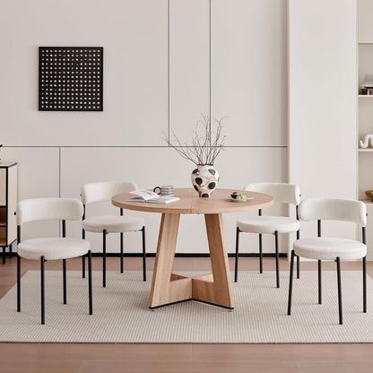 4er Set Esszimmerstühle Teddy-Samt Weiß Modern