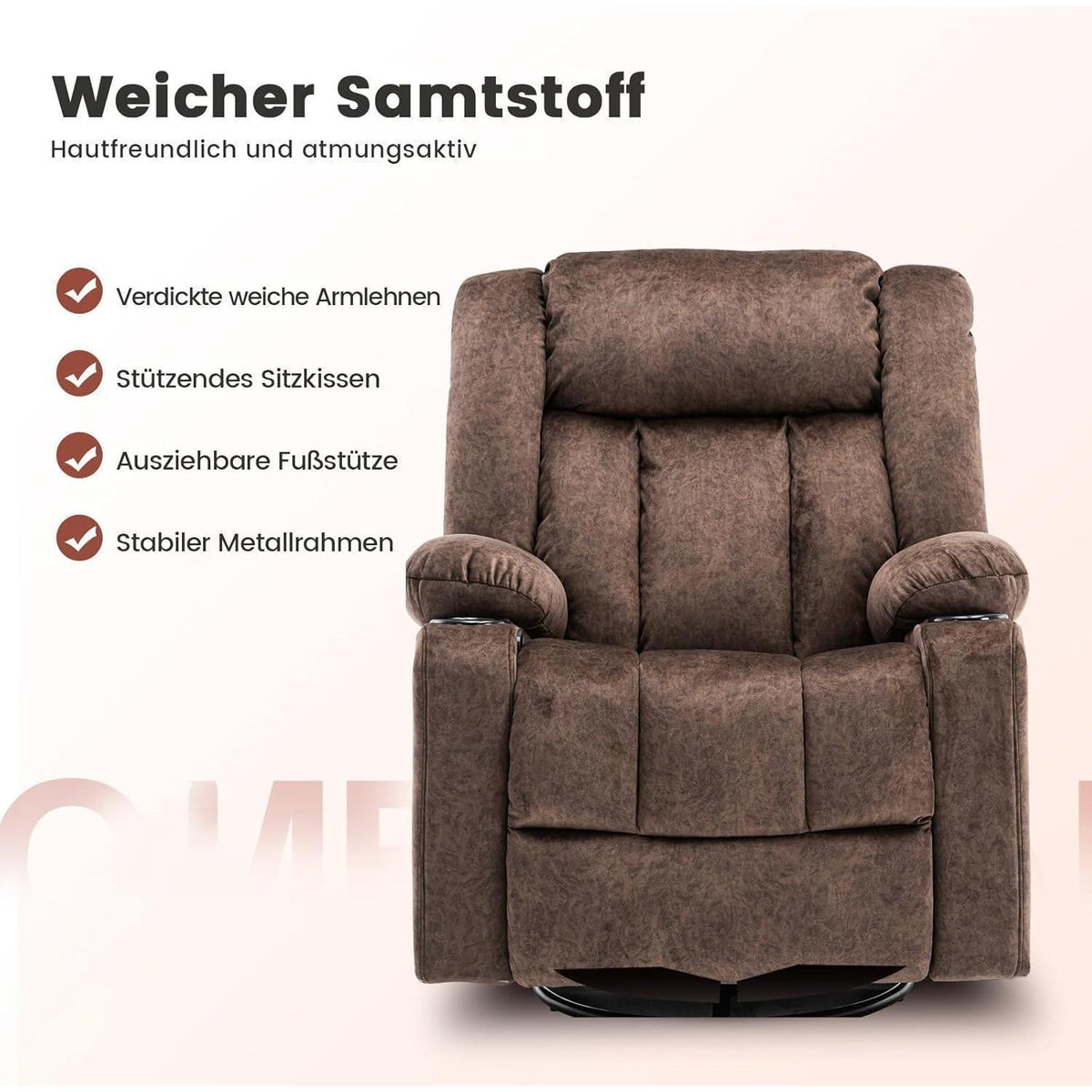 Drehbarer Relaxsessel mit Fußstütze & Getränkehalter – Braun