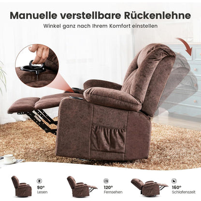 Drehbarer Relaxsessel mit Fußstütze & Getränkehalter – Braun