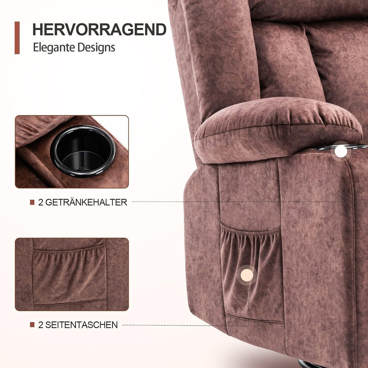 Drehbarer Relaxsessel mit Fußstütze & Getränkehalter – Braun
