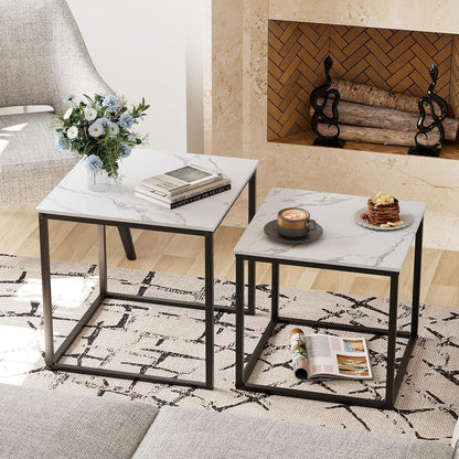 Quadratische Couchtische Set Holz Schwarz Weiß 2er