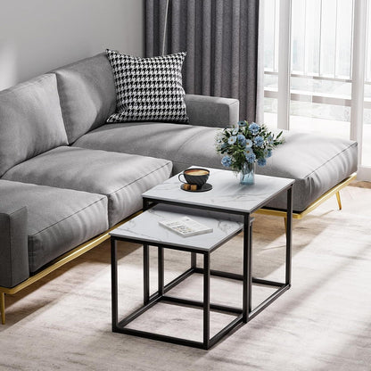 Quadratisch Couchtisch 2er Set Holz Beistelltisch Schwarz