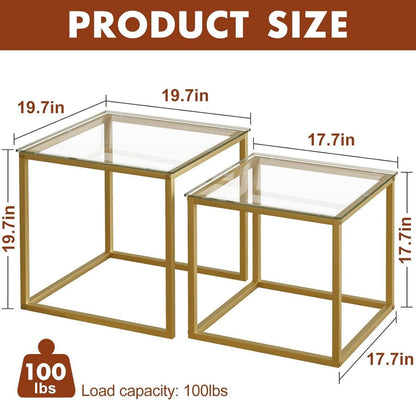 Moderne Glas-Couchtisch Set Quadratisch Gold 50/45cm