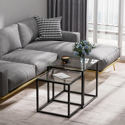 Moderne Quadratische Glas Couchtische 2er Set in Schwarz 50/45 cm