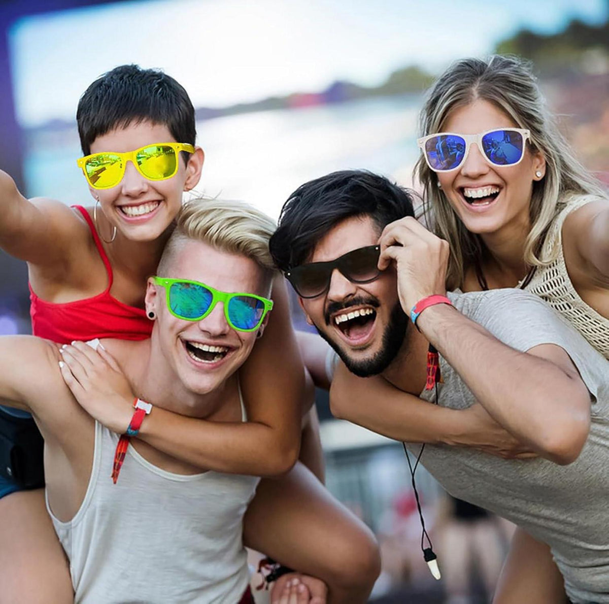Bunte Neon Sonnenbrille Set Vintage Lustige Brillen Party 6 Stücke