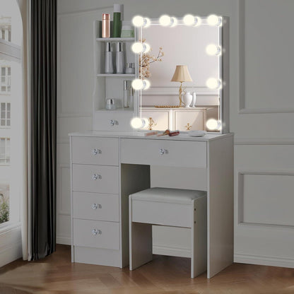 LED-Schminktisch mit verstellbarer Beleuchtung und großem Stauraum