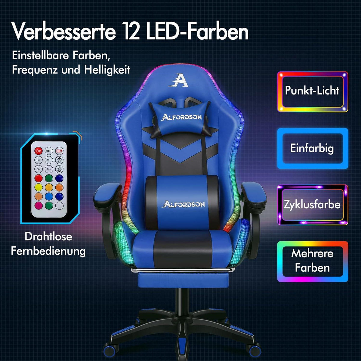 Gamer Stuhl Ergonomisch mit Massagefunktion Blau