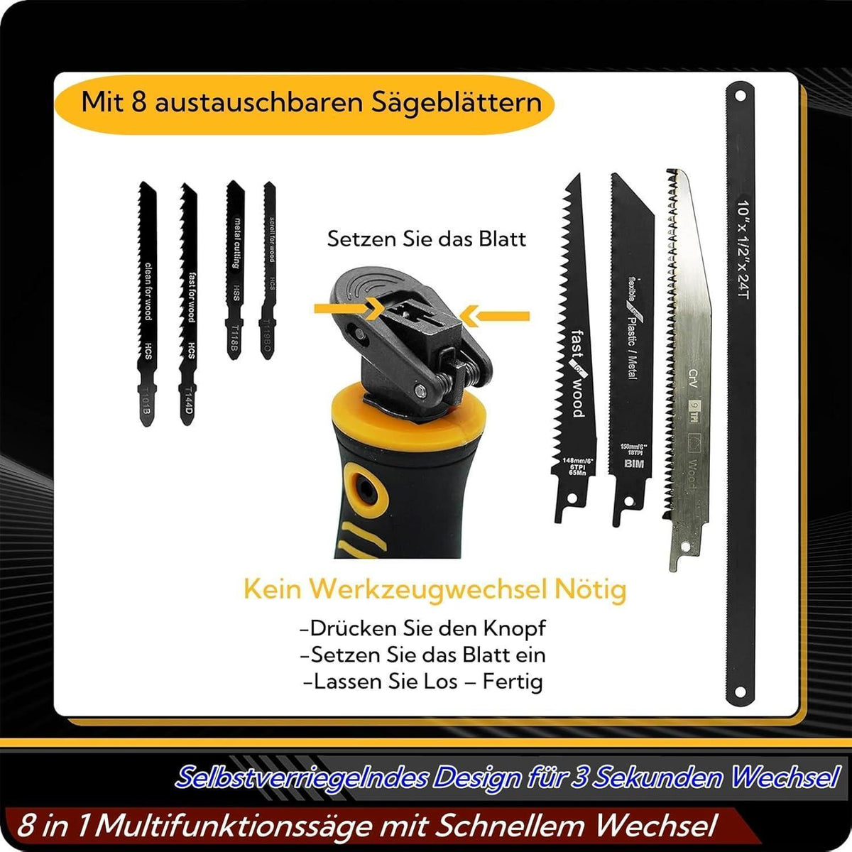 8-in-1 Metallsäge Set mit 8 Sägeblättern, ergonomisch