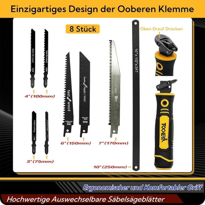 8-in-1 Metallsäge Set mit 8 Sägeblättern, ergonomisch