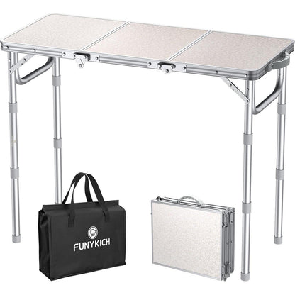 Klapptisch Aluminium 87x40cm mit 3 Höhen, Picknicktisch Outdoor Weiß/Silber