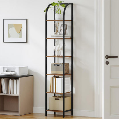 Schmales Bücherregal 6 Ebenen, Braun-Schwarz, Industriestil
