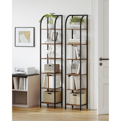 Schmales Bücherregal 6 Ebenen, Braun-Schwarz, Industriestil