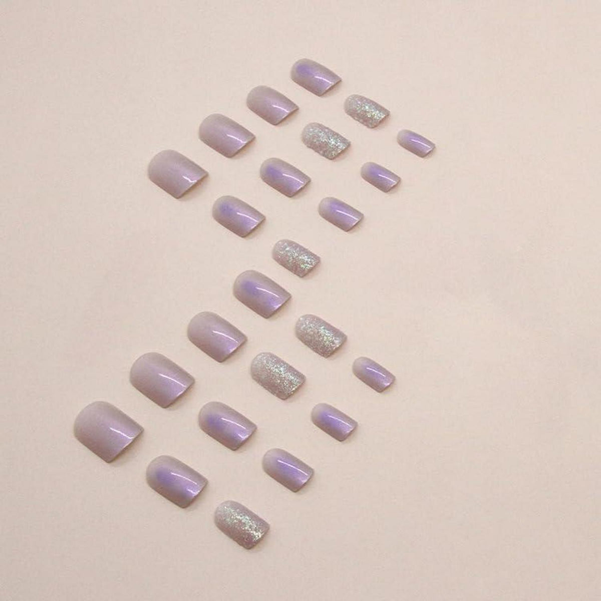 24 Stück Aurora Nägel Lila Eckig Kunstnägel Glitter Mittel