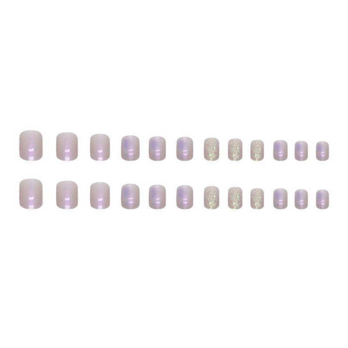 24 Stück Lila Aurora Nägel - Glossy Gold Glitter Fake Nails