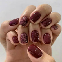 24 Stück Burgundy Einfarbig Nägel Zum Aufkleben Glitter Rot Eckig