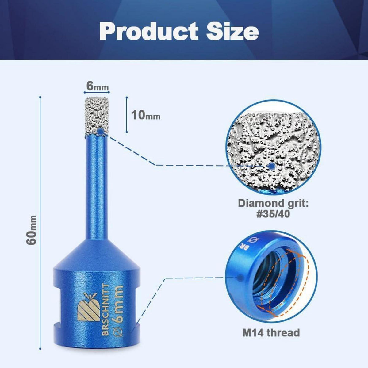 Diamant-Bohrkronen M14 6mm 10er-Set für Fliesen & Stein