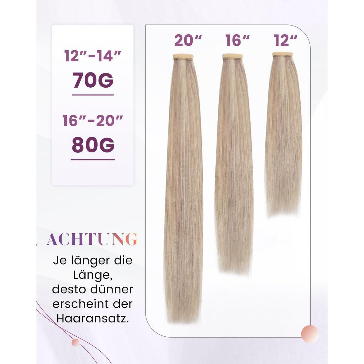 Echthaar Pferdeschwanz Zopfverlängerung Blond Highlights 45cm