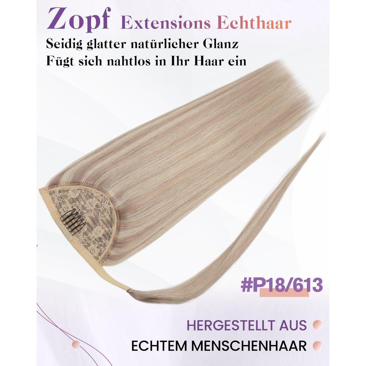 Echthaar Pferdeschwanz Zopfverlängerung Blond Highlights 45cm