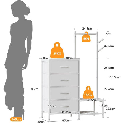 3-in-1 Kommode mit Kleiderstange & Schuhregal, Weiß