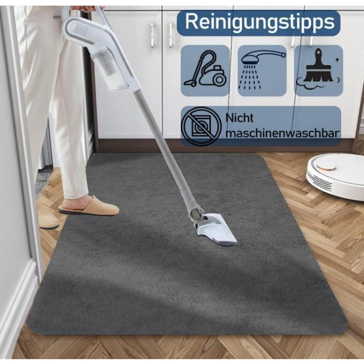 Schmutzfangmatte 90x200cm – Superdünn & Saugfähig, Hellgrau