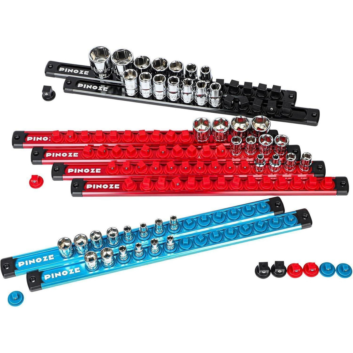 Magnetischer Steckschlüsselhalter-Organizer-Set, 1/4, 3/8, 1/2 Zoll, Blau