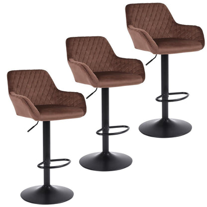 Barhocker Set 3er – Höhenverstellbar, Samt, Braun