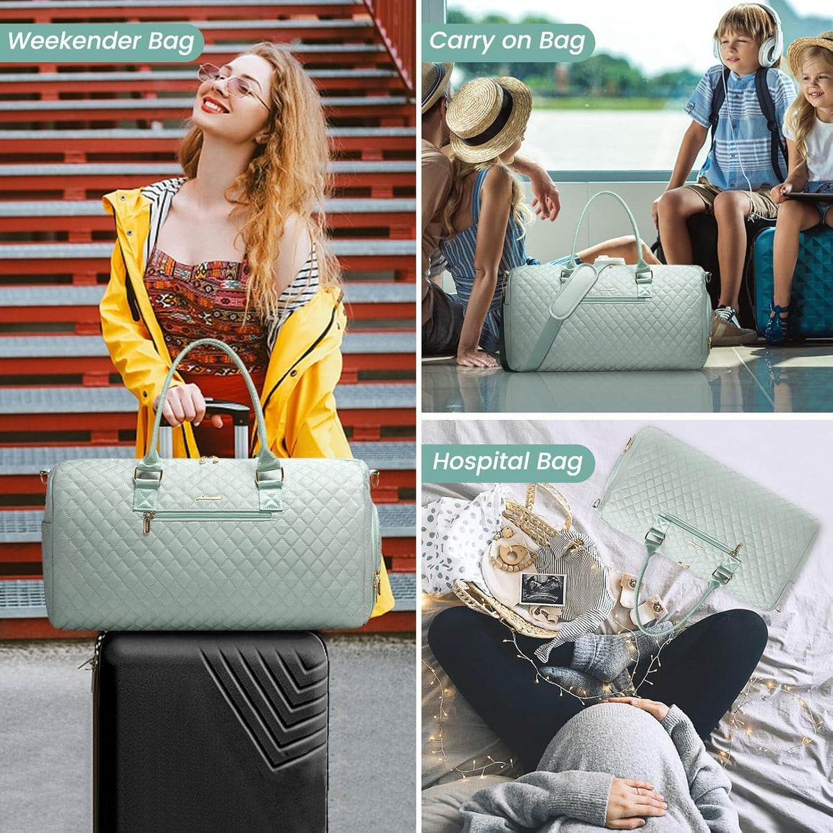 Reisetasche Damen Weekender Sporttasche mit Kulturtasche & Nassfach