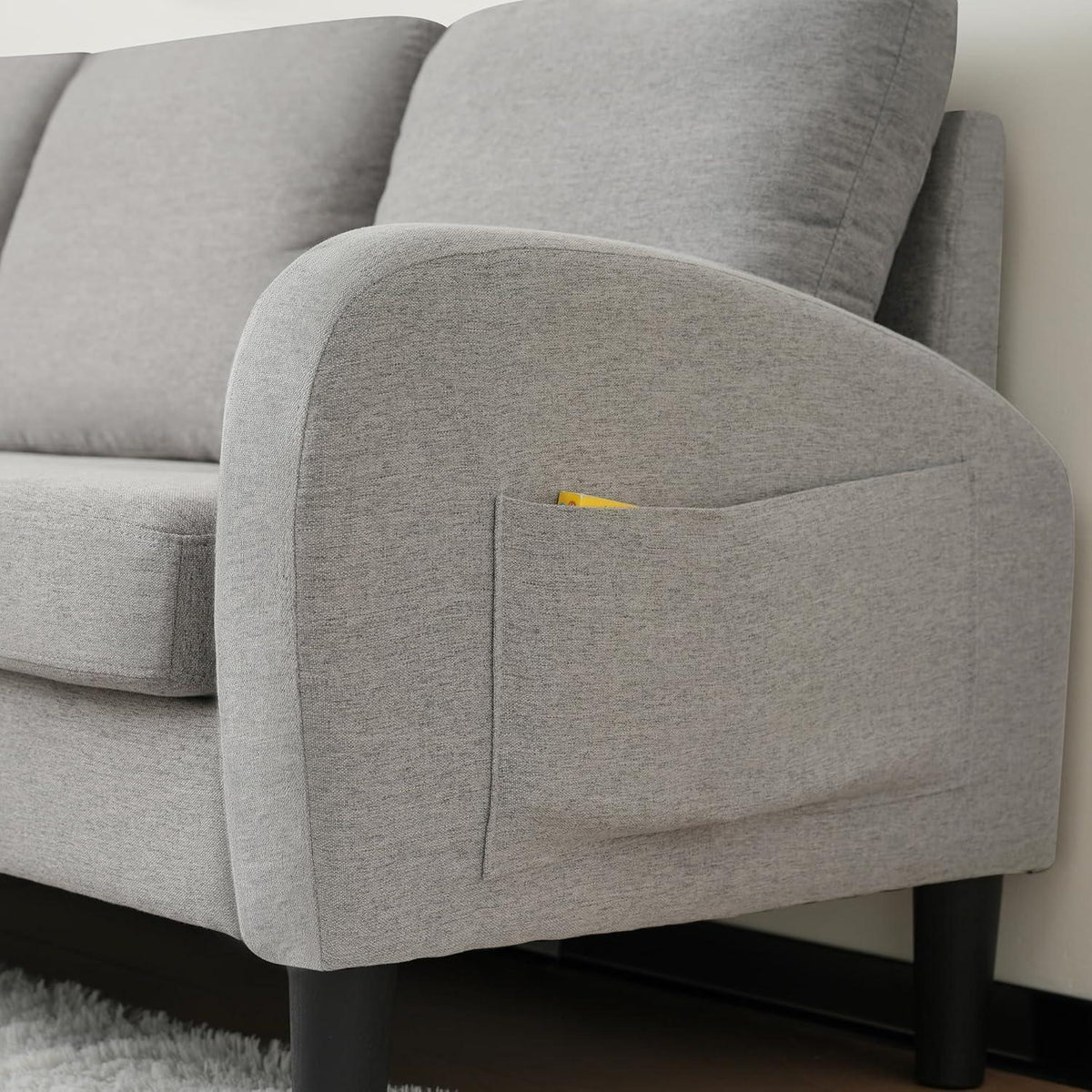 L-förmiges Ecksofa Grau – 3-Sitzer Sofa für Wohnzimmer