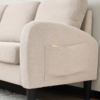 L-förmiges Ecksofa 3-Sitzer, Beige, Baumwolle & Leinen