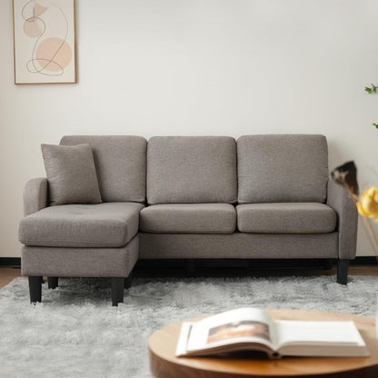 L-förmiges Ecksofa 3-Sitzer, Dunkelgrau, Baumwolle & Leinen
