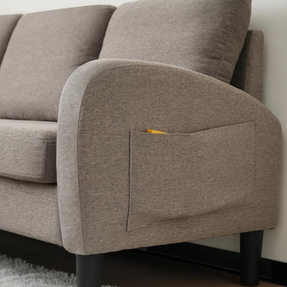 L-förmiges Ecksofa 3-Sitzer, Dunkelgrau, Baumwolle & Leinen