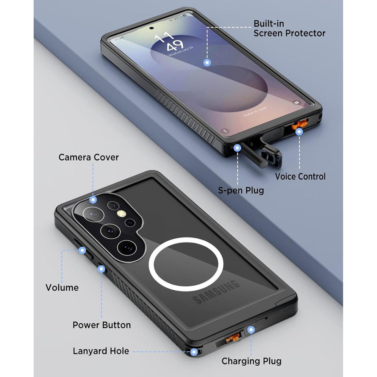 Wasserdichte Hülle für Samsung S25 Ultra mit MagSafe, Schwarz