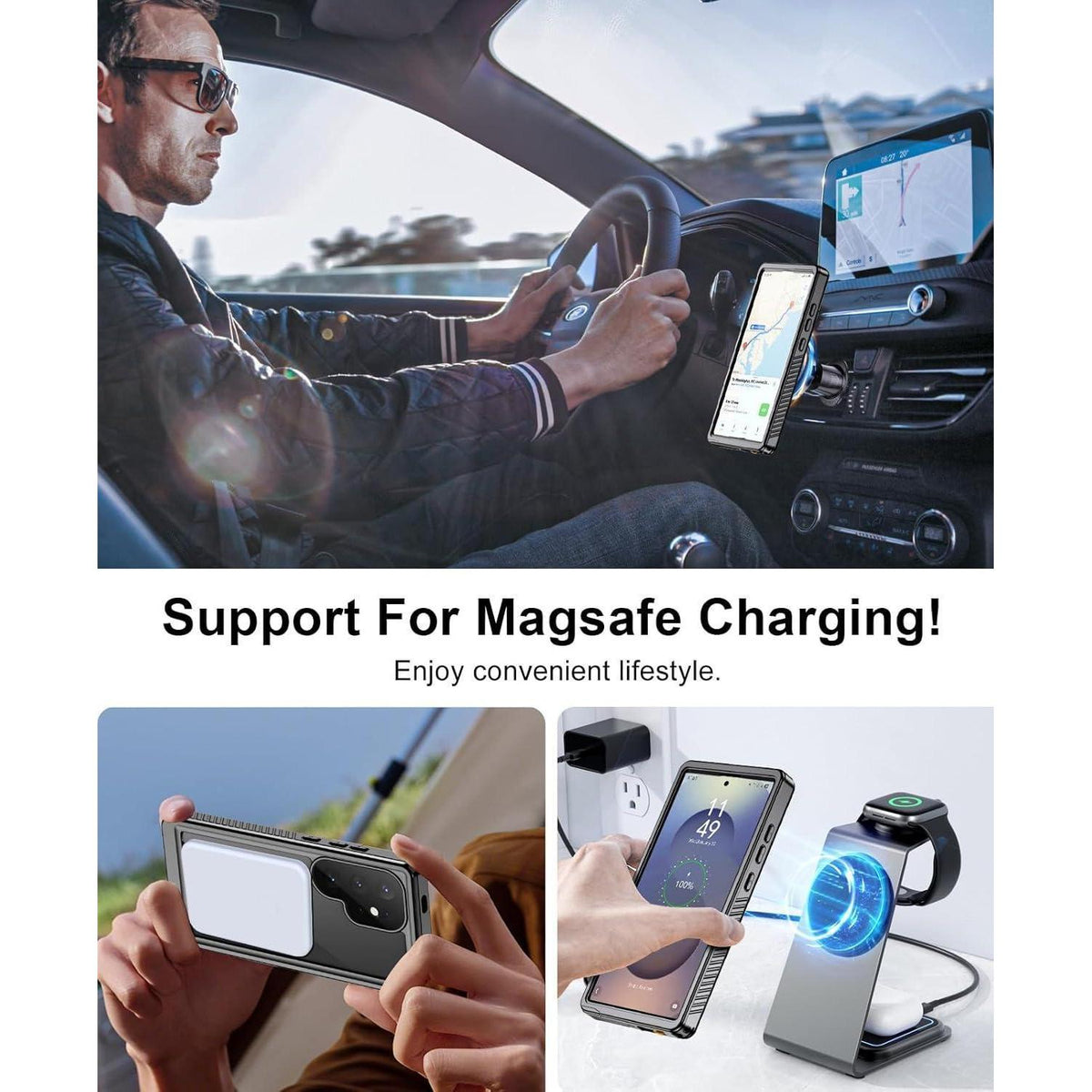 Wasserdichte Hülle für Samsung S25 Ultra mit MagSafe, Schwarz