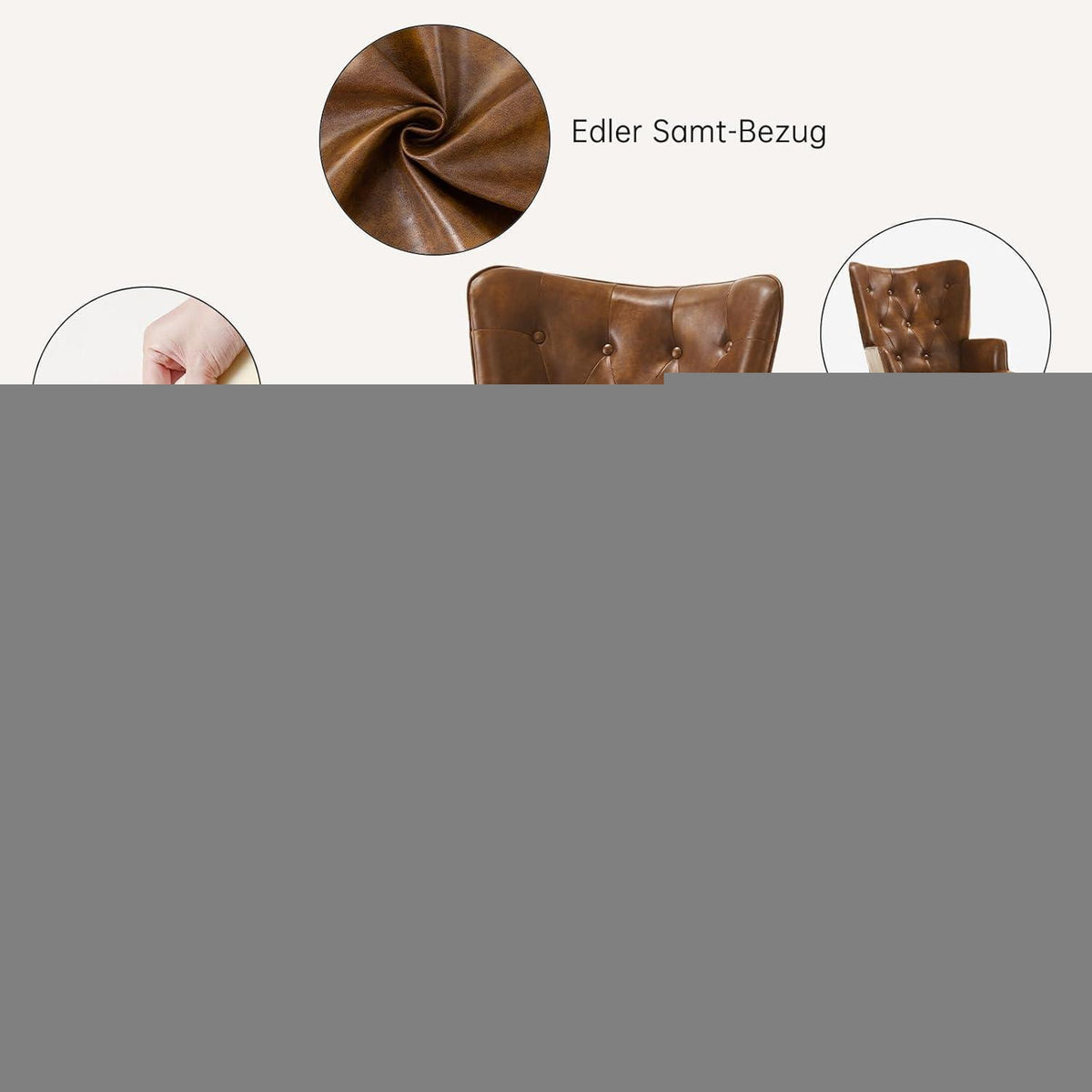 Ohrensessel 2er Set Braun – Skandinavischer Wohnzimmer Sessel