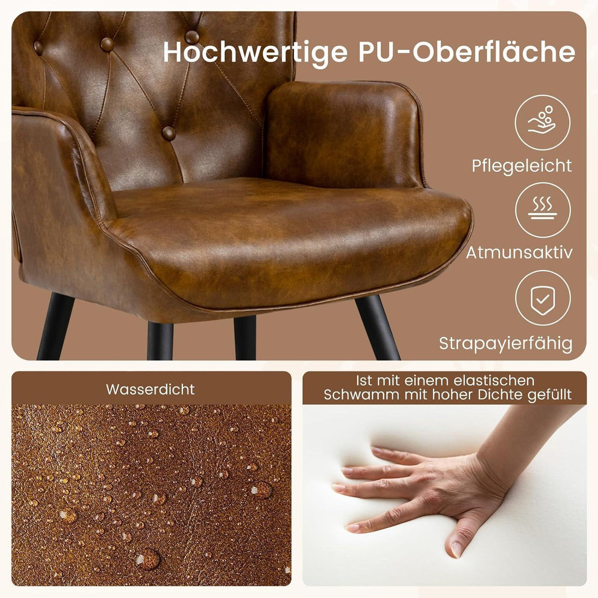 Ohrensessel 2er Set Braun – Skandinavischer Wohnzimmer Sessel