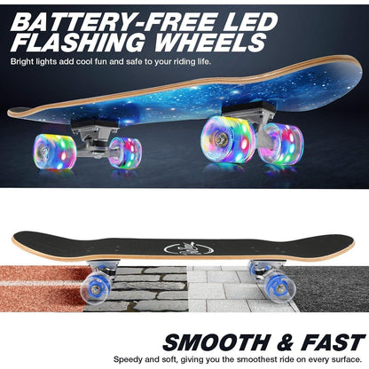 Komplettes Cruiser Skateboard 31x8 Zoll mit LED-Rädern