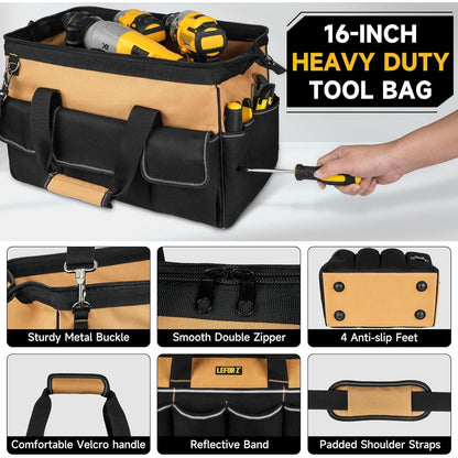 Robuste Werkzeugtasche 16 Zoll mit 27 Fächern, Schwarz Braun