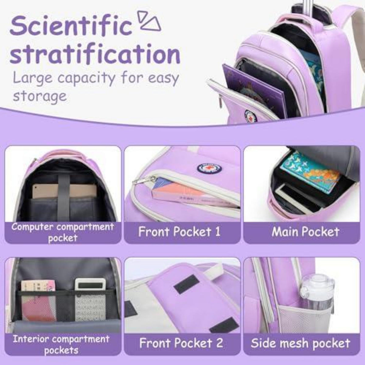 Kinder Rollkoffer mit Schulranzen für Mädchen Lila
