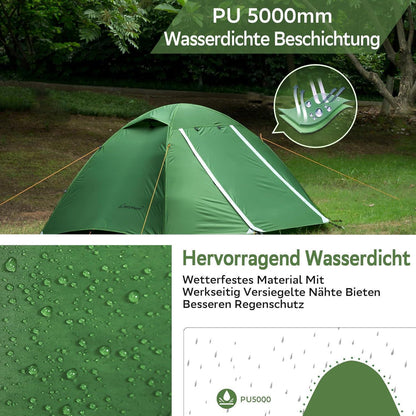 4 Personen Kuppelzelt wasserdicht leicht kompakt grün